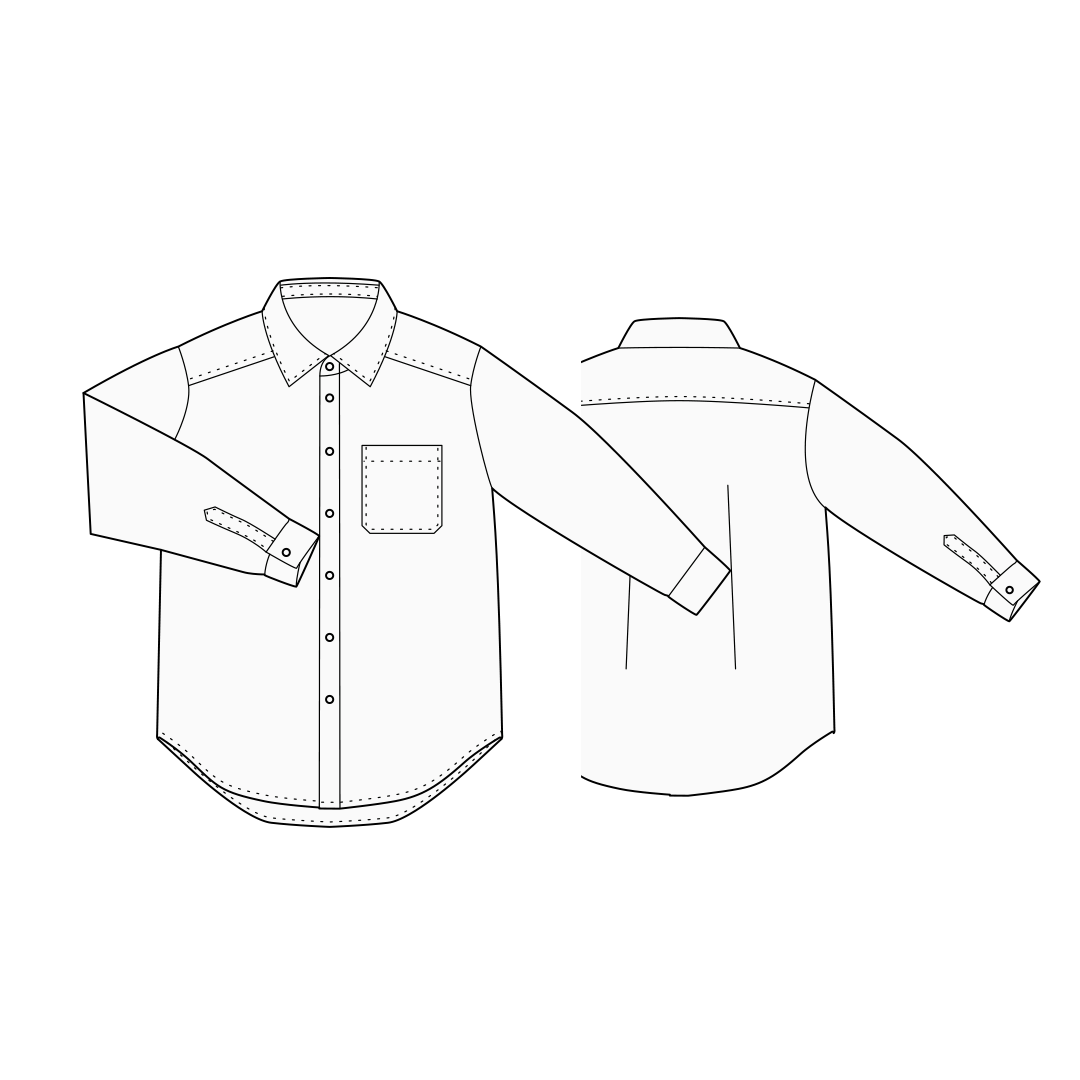 型紙】Shirt / Mens #01 / シャツ / 台衿付きカラー（長袖 / テール