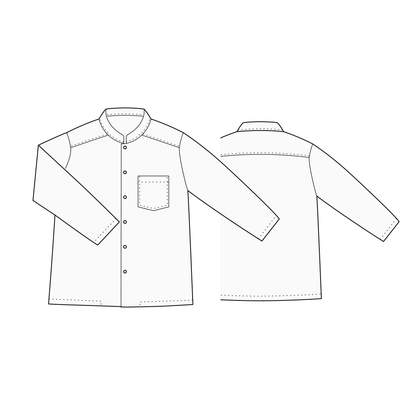 【型紙】Shirt / Mens #02/ シャツ / マオカラー（長袖 / 裾スクエア）