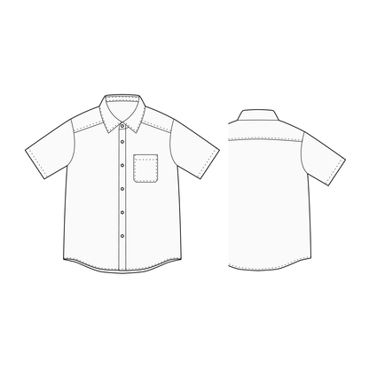 【型紙】Shirt / Mens #01 / シャツ / 台衿付きカラー（半袖 / 裾ラウンド）