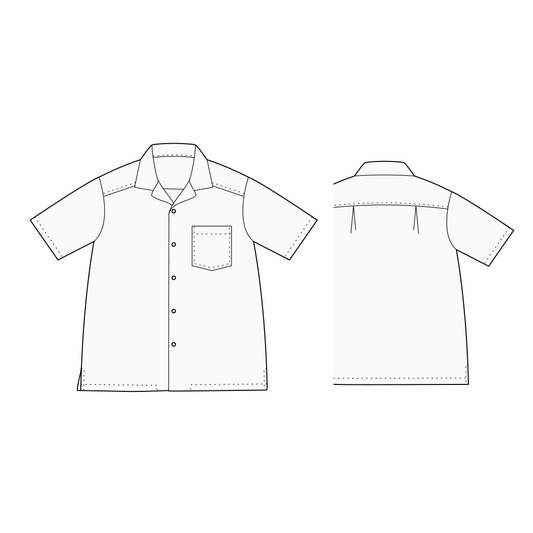 【型紙】Shirt / Mens #04 / シャツ / オープンカラー（半袖 / 裾スクエア）